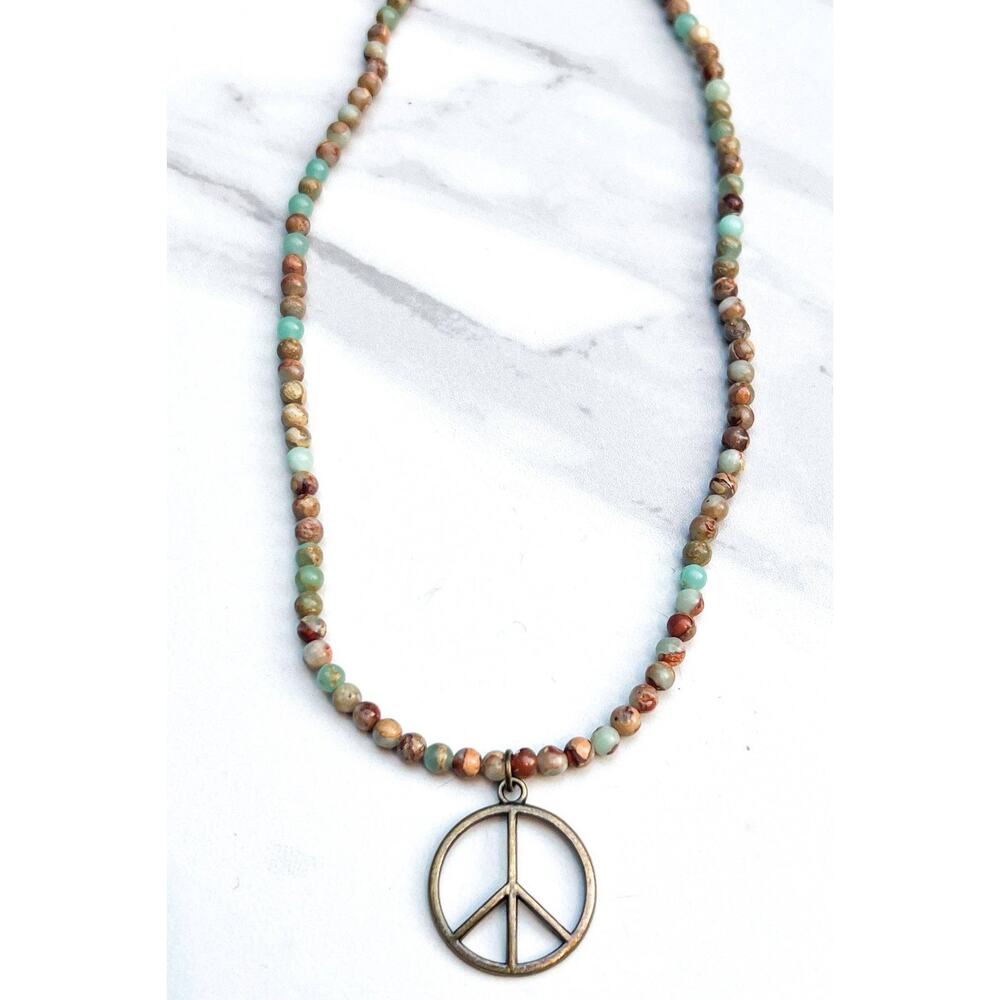 Dylan Designs Imperial Jasper Peace Sign Choker Necklace Bronze - Picture 4 of 4